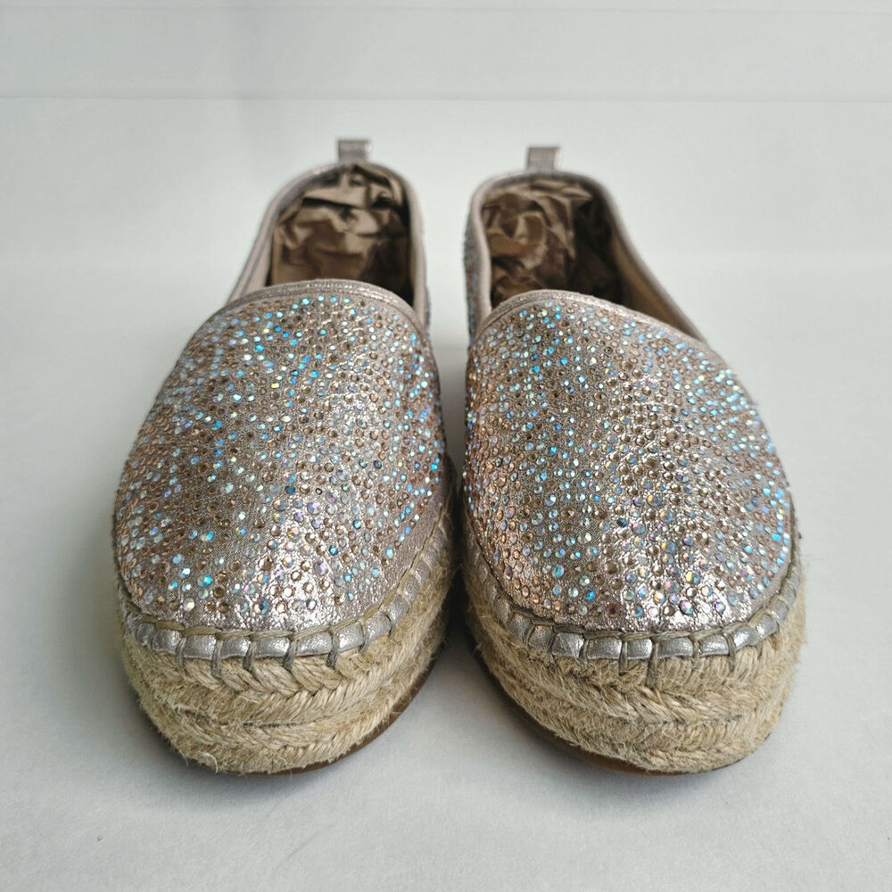 INC Espadrille Flats Rhinestone Caleyy Size 9 Metallic Tan Sparkle Slip On Shoes - Picture 3 of 12